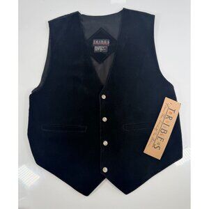 NWT Mens Tribes Black Biker Casual Genuine Leather Suede Vest L Large